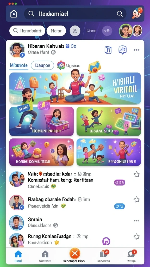 Tampilan layar permainan yang penuh warna dan dinamis.